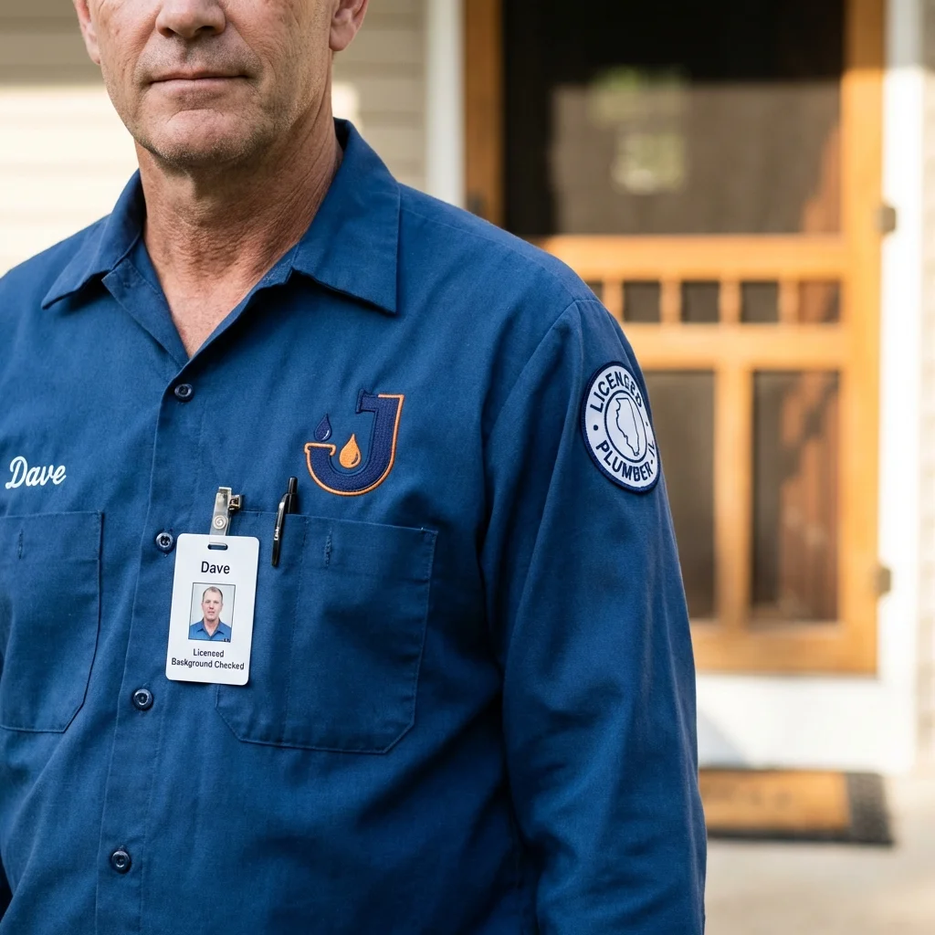 Licensed plumber showing ID badge in Youngstown, NY