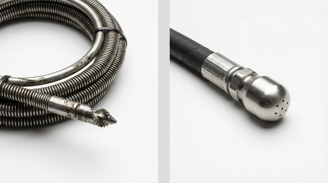 Drain snake cable and hydro jetting nozzle used for drain cleaning in Youngstown, NY